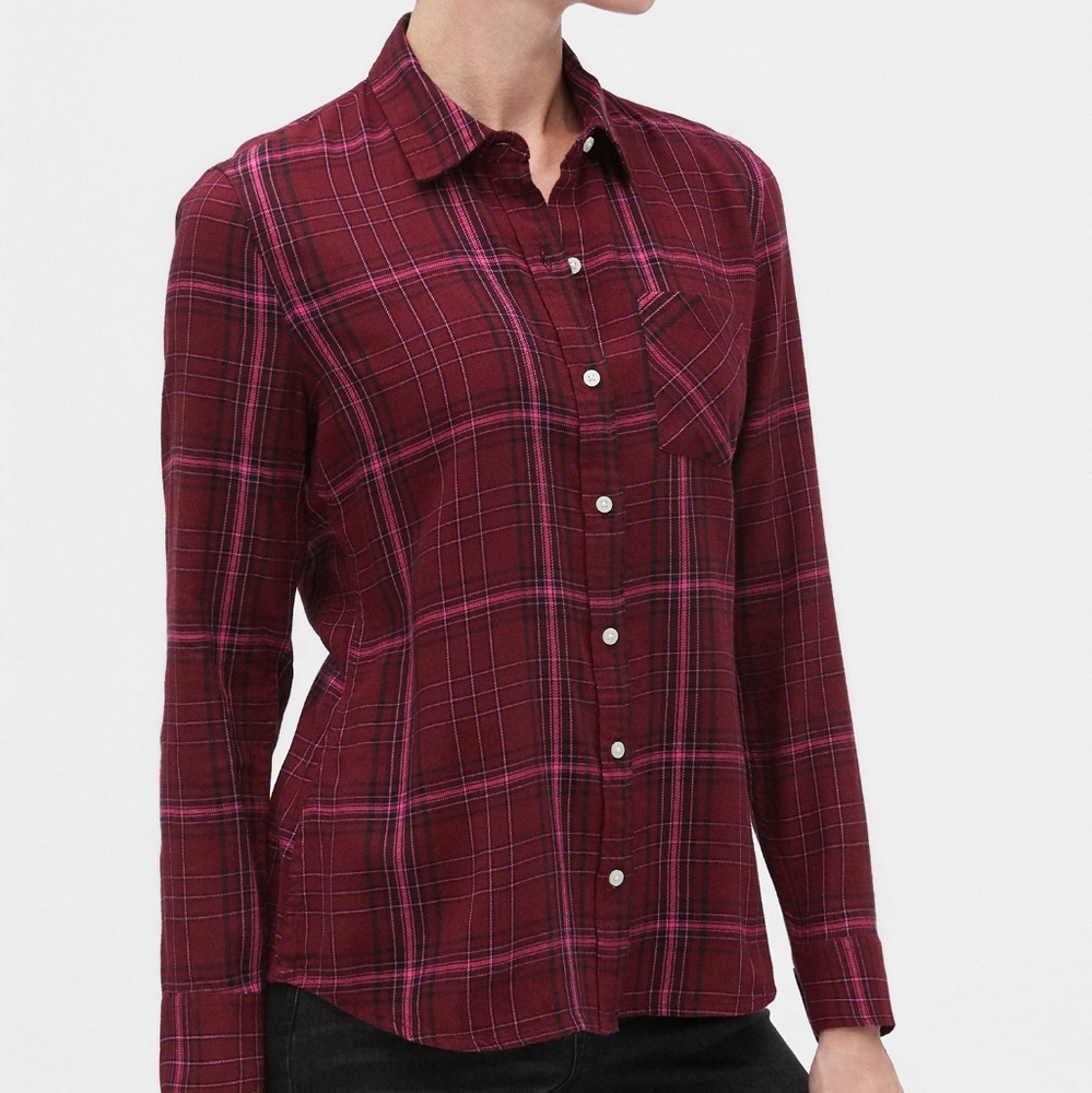 Banana Republic Plaid Shirt in Twill, Burgundy